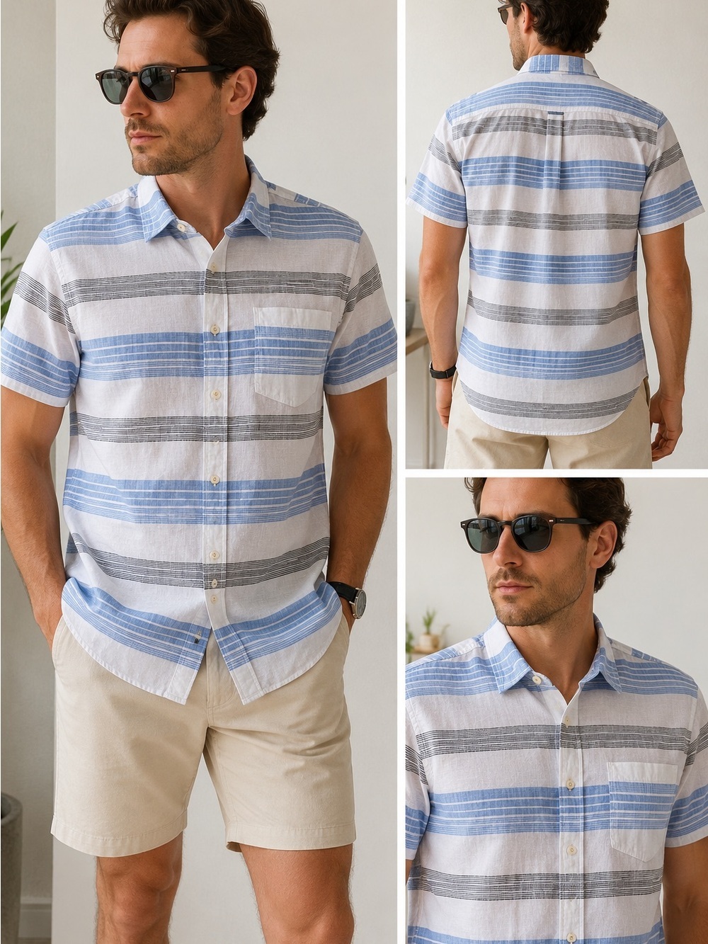Cactus Man Ricky Singh Striped Short Sleeve Button Up Shirt Men’s Large Slim Fit